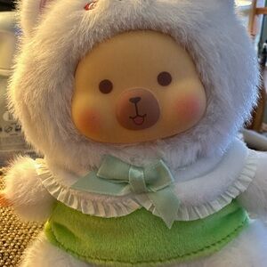 Plush White and Green Bear Toy